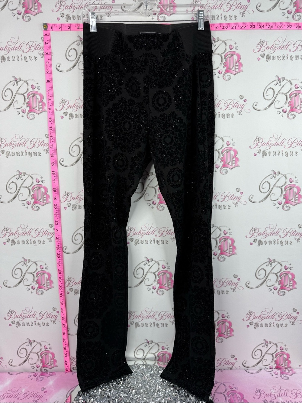 One zone pants sparkly Women's Black Straight Leg Velvet Pants